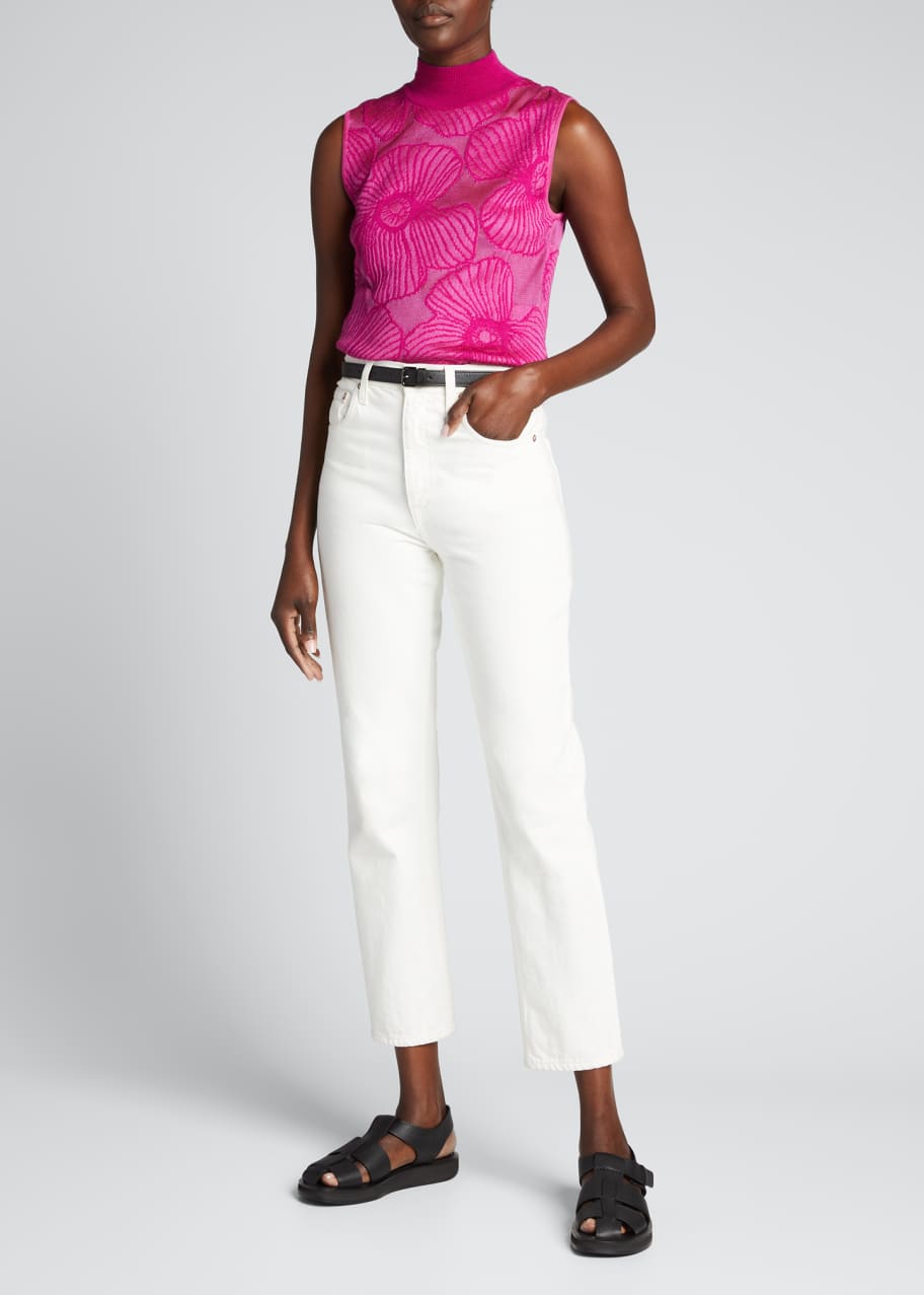 Floral Jacquard Sleeveless Turtleneck Top