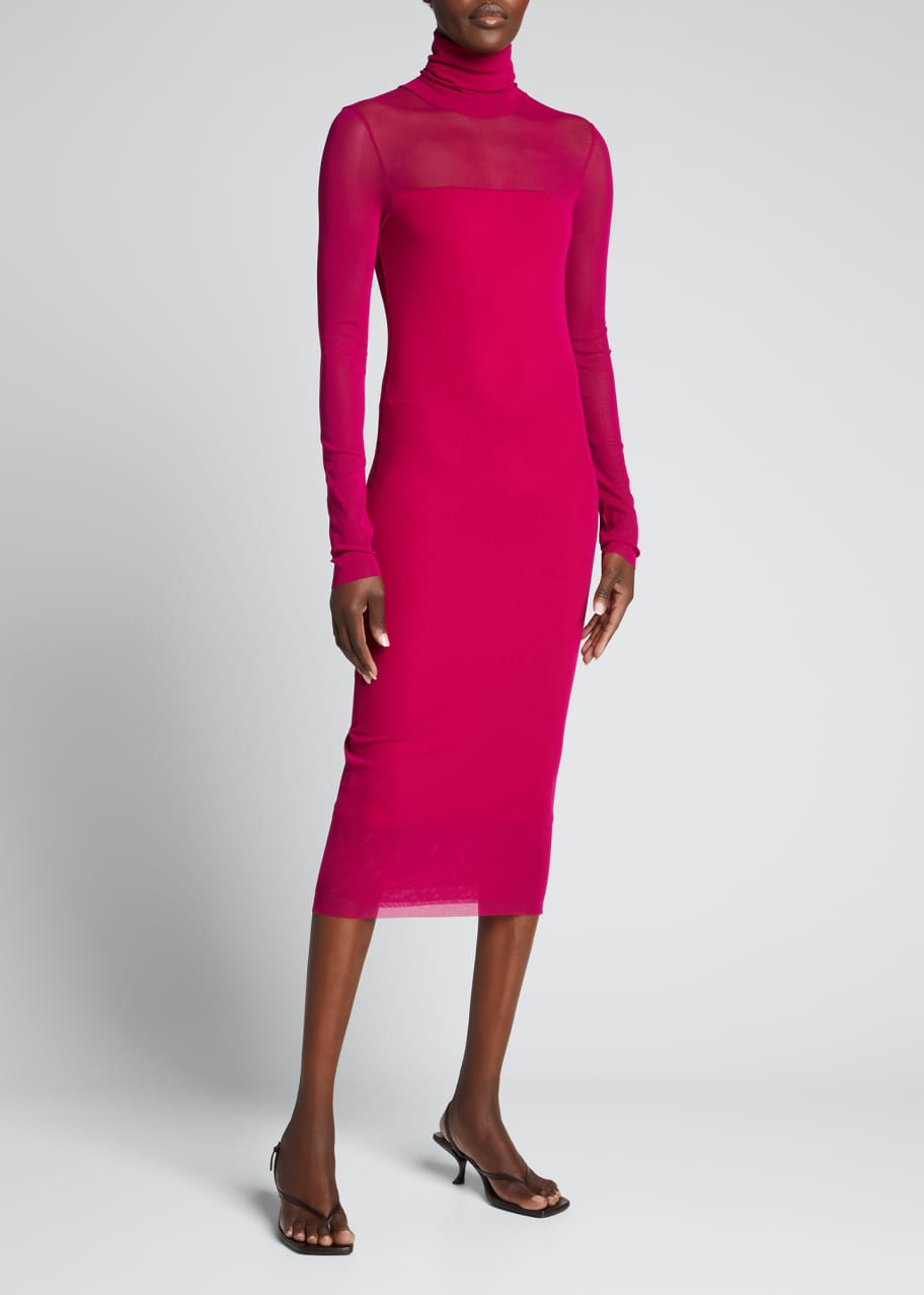 Fuzzi Long-Sleeve Turtleneck Illusion Midi Dress - Bergdorf Goodman