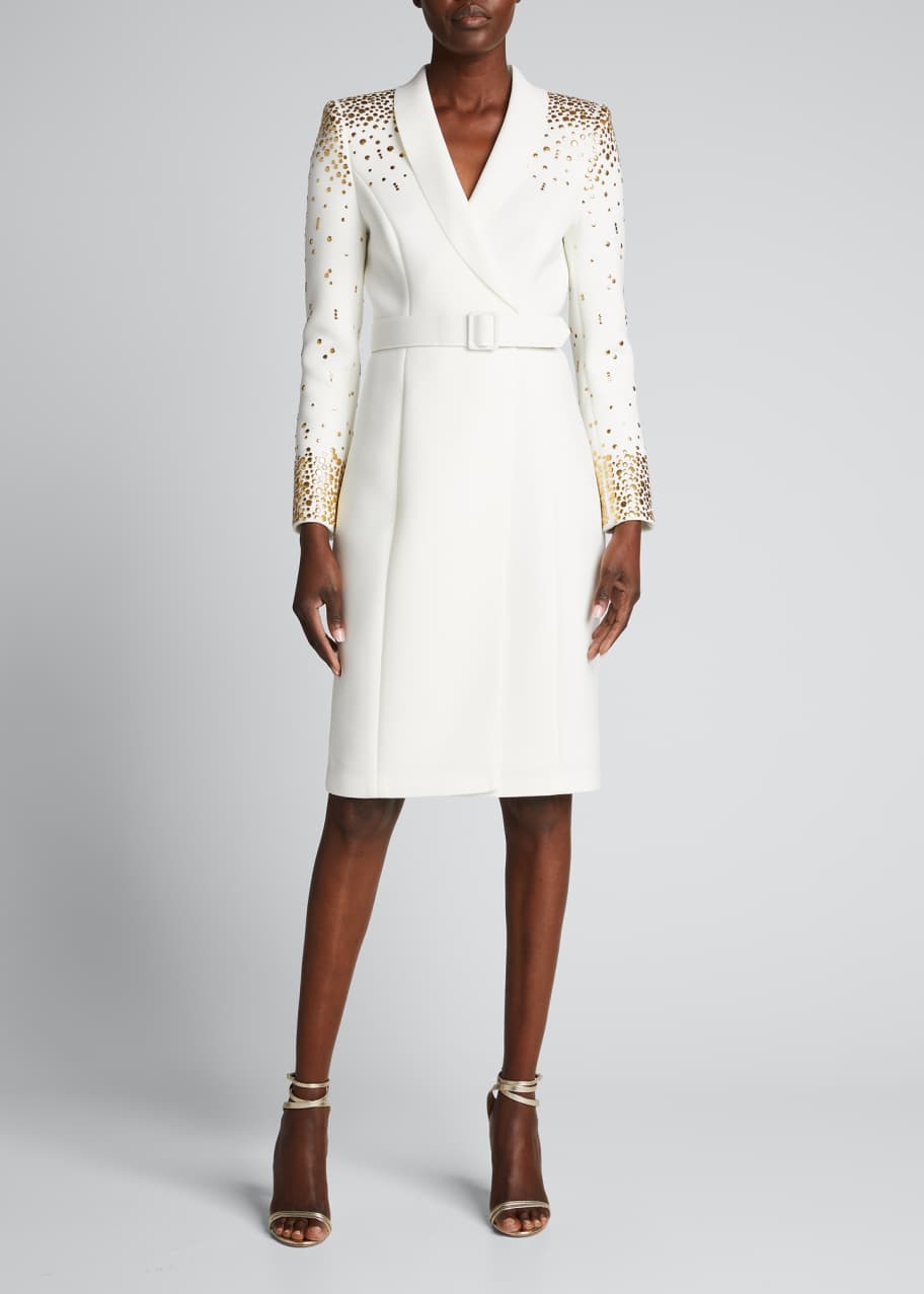 Badgley Mischka Collection Embellished Scuba Dress w/ Belt Bergdorf