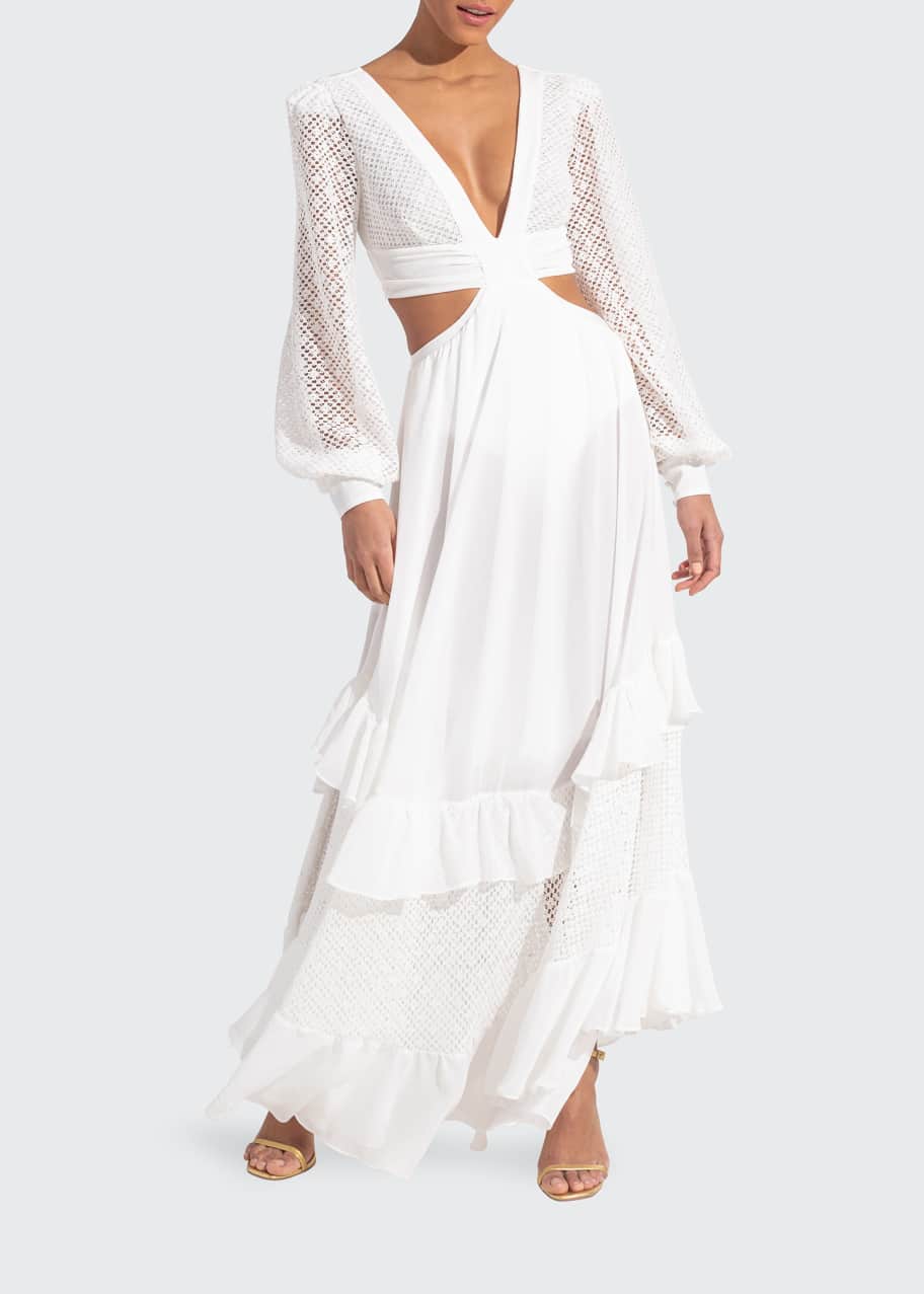 PatBO Cutout Lace-Trim Maxi Dress - Bergdorf Goodman