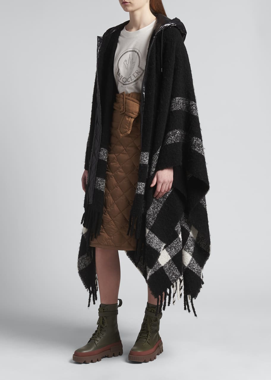 Moncler MixedMedia Hooded Fringe Cape Bergdorf Goodman