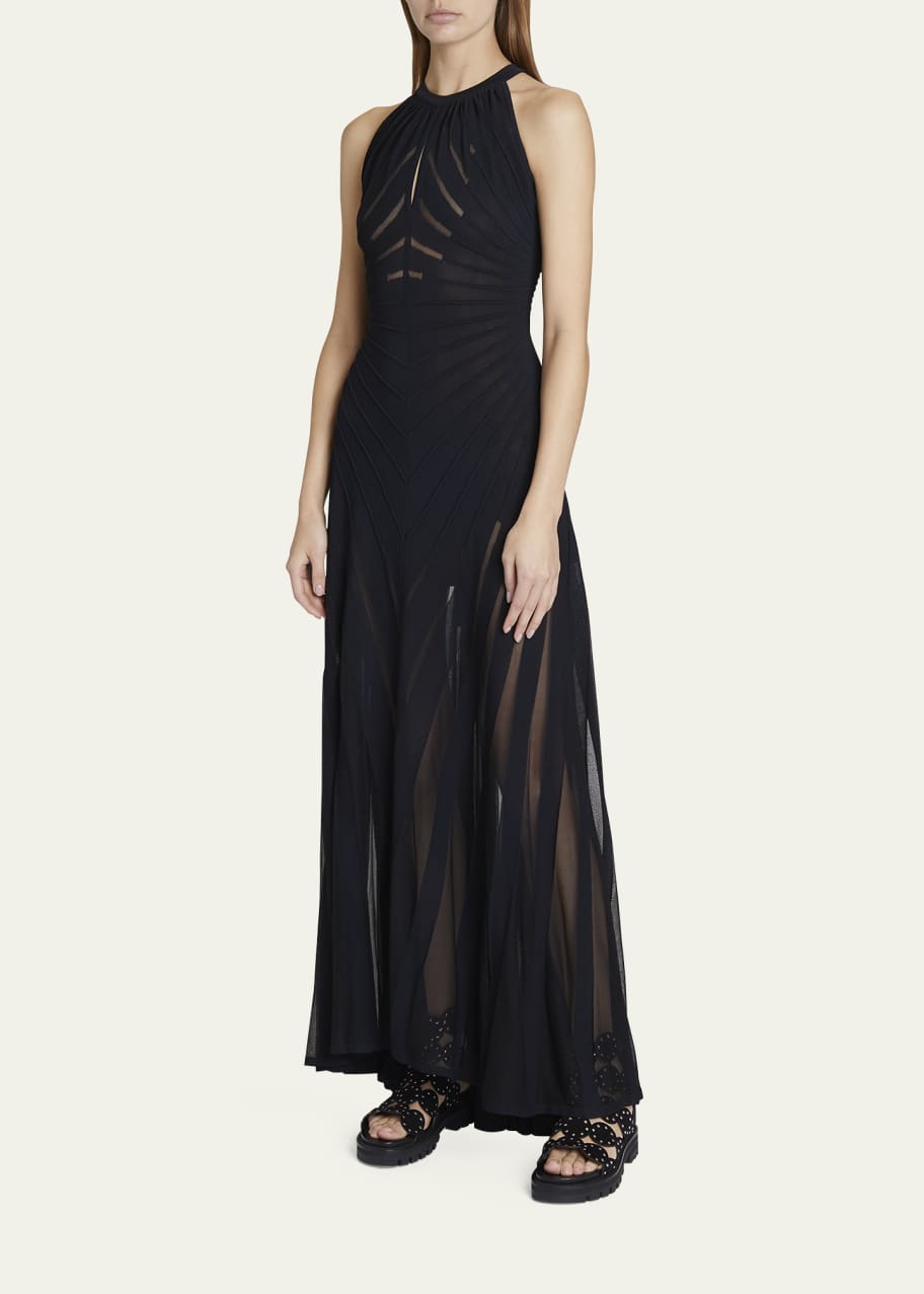 ALAIA Striped Mesh Halter Maxi Dress - Bergdorf Goodman
