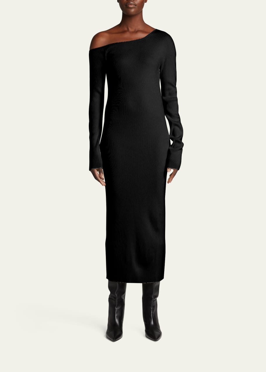 LAPOINTE Off-Shoulder Ribbed Midi Dress - Bergdorf Goodman