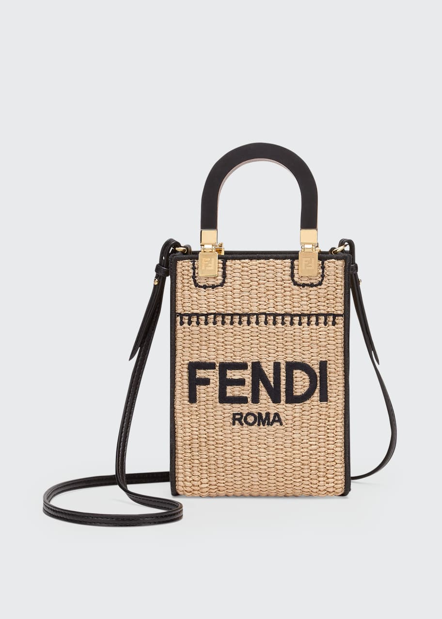 Fendi Sunshine Mini Embroidered Straw Tote Crossbody Bag Bergdorf Goodman