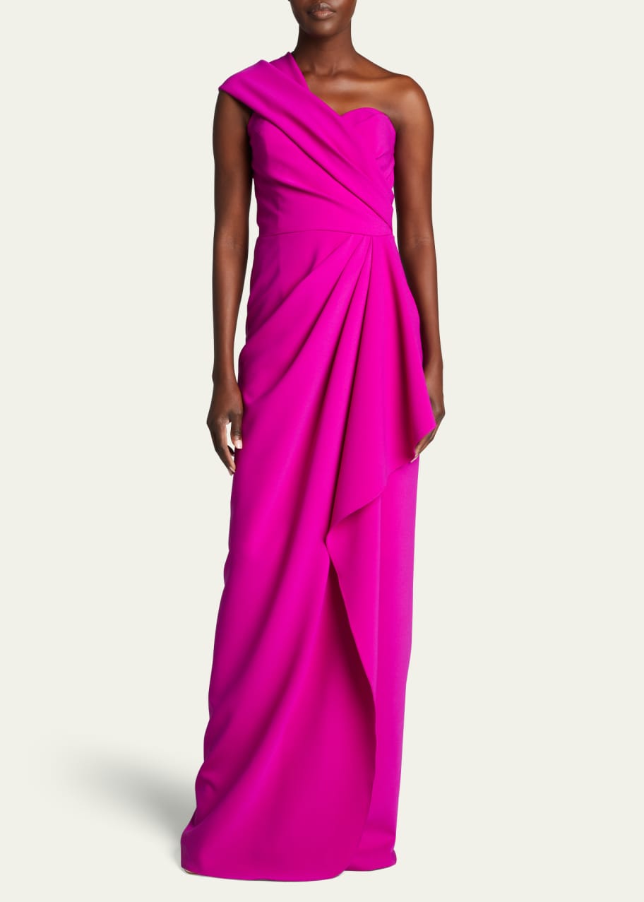 Rickie Freeman for Teri Jon One-Shoulder Draped Stretch Crepe Gown ...