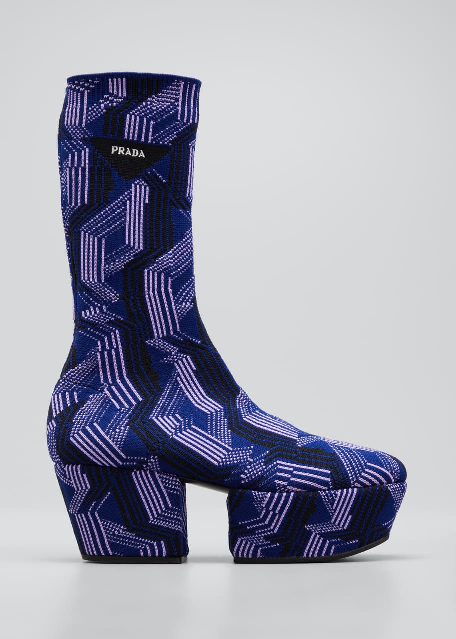 Argyle Knit Stretch Platform Booties