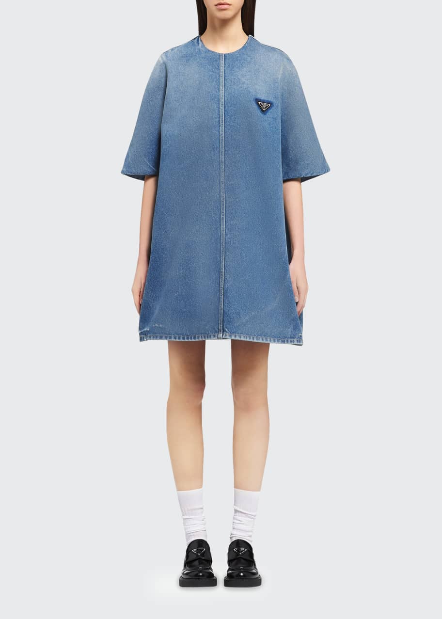 ワンピース PRADA EMBROIDERED CHAMBRAY SHIRT DRESS Prada Embroidered Chambray Shirt Dress for Women