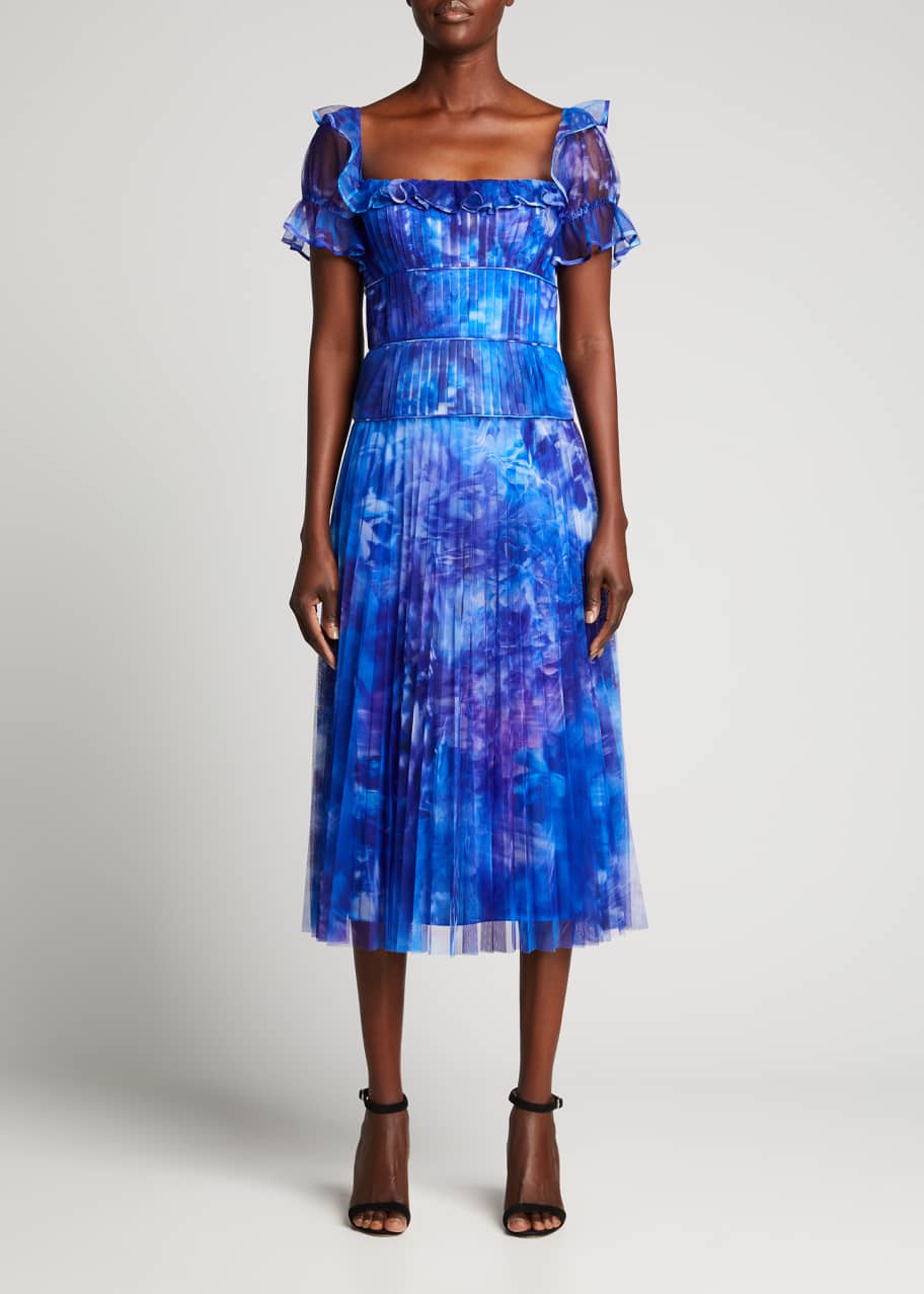 Marchesa Notte Pleated Off-Shoulder Printed Chiffon Dress - Bergdorf ...