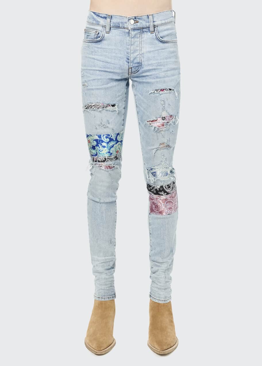 高級素材使用ブランド Pajama Paisley Men's Amiri Art-Patch Bergdorf - Jeans Skinny パンツ