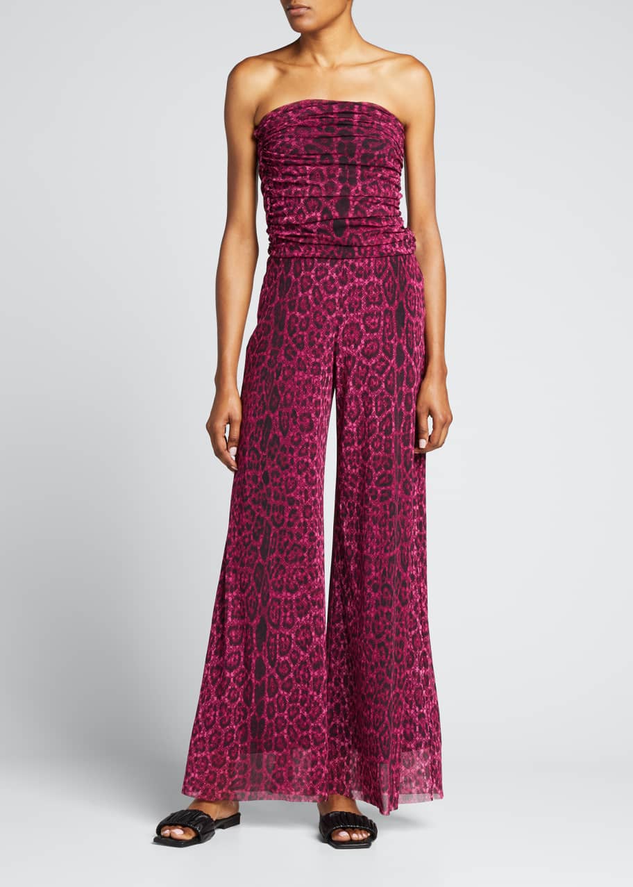 Fuzzi Animal Print Strapless Wide Leg Jumpsuit Bergdorf Goodman