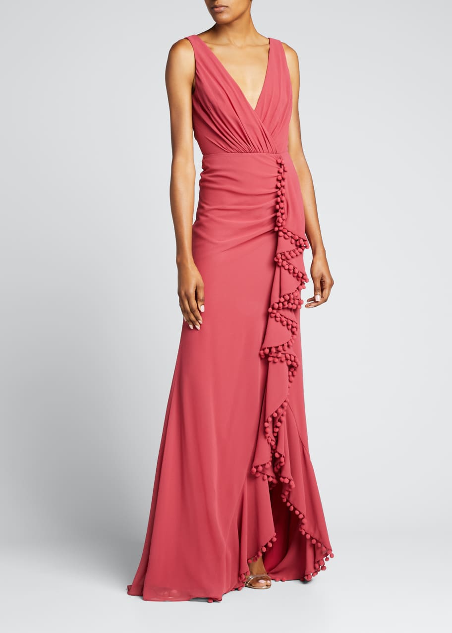 open lace back dress Off-The-Shoulder Ruched Crepe Evening Gown  Elilhaam