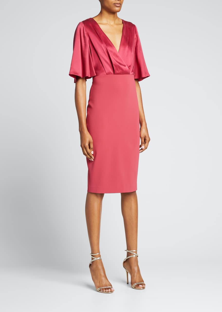 Badgley Mischka Collection Butterfly Sleeve Crepe And Satin Sheath Dress Bergdorf Goodman 