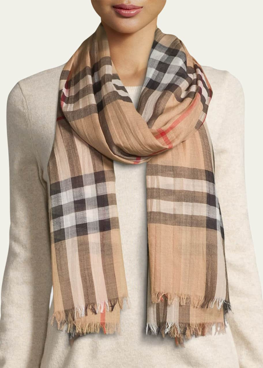 BURBERRY: Giant Check scarf in cashmere - Brown