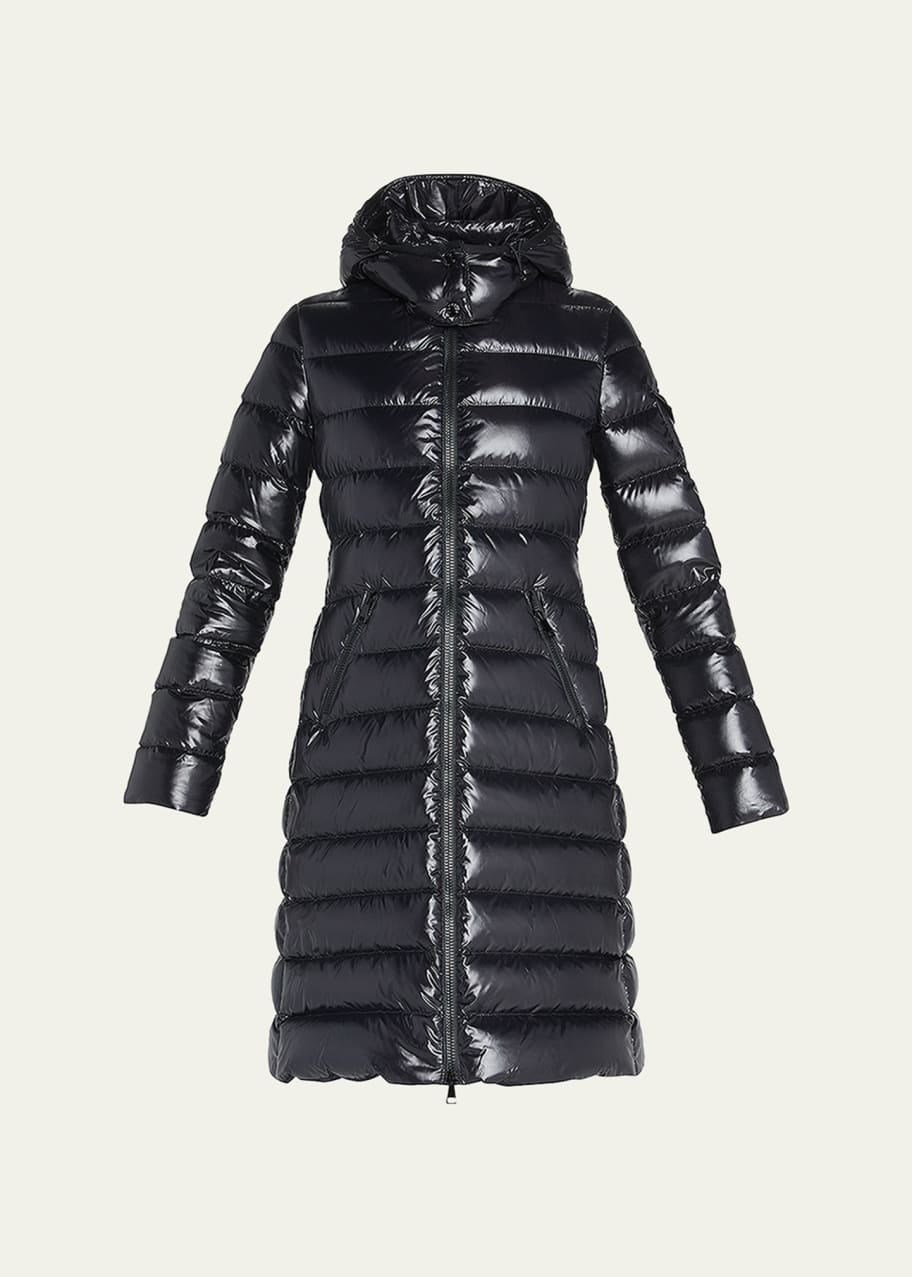 Image 1 of 1: Moka Shiny Fitted Puffer Coat with Hood