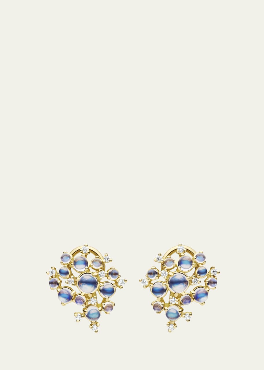 Image 1 of 1: Small Bubble Cluster Moonstone and Diamond Earrings