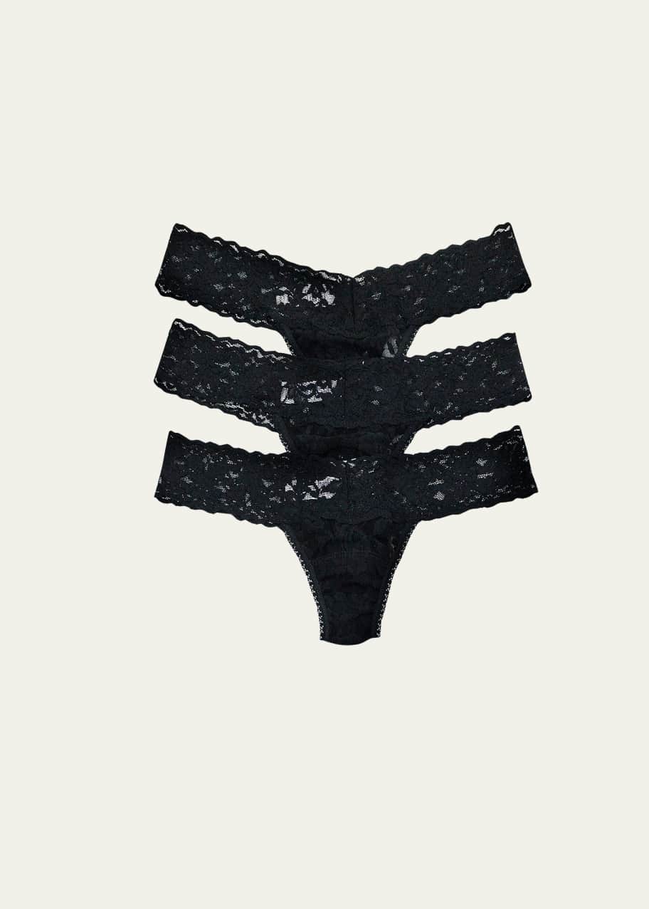 Image 1 of 1: Three-Pack Low-Rise Signature Lace Thong