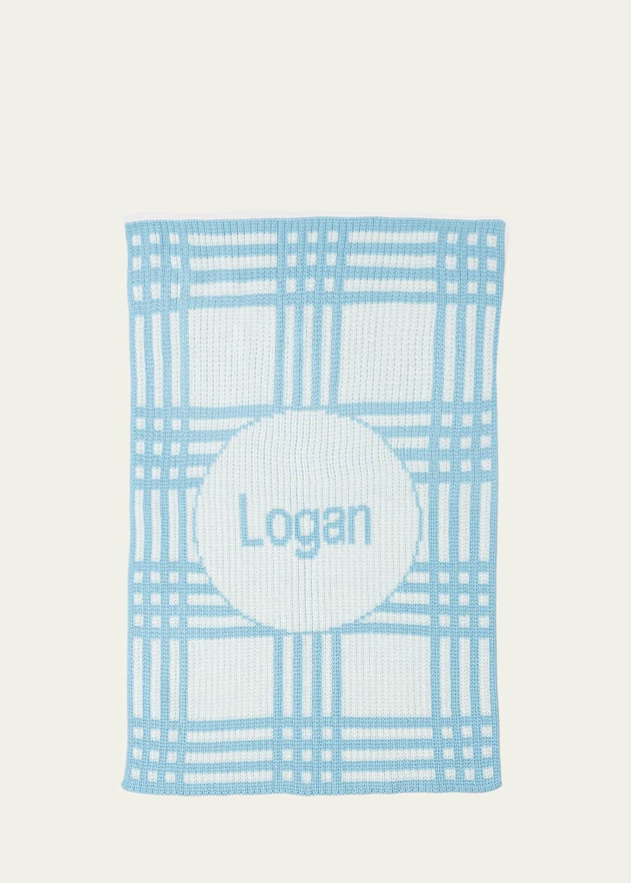Image 1 of 1: Personalized Plaid Knit Baby Blanket, Light Blue