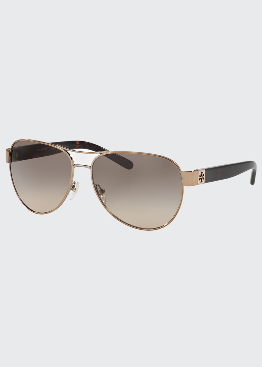 Tory Burch Gradient Contrast-Arm Aviator Sunglasses, Tortoise/Gold -  Bergdorf Goodman