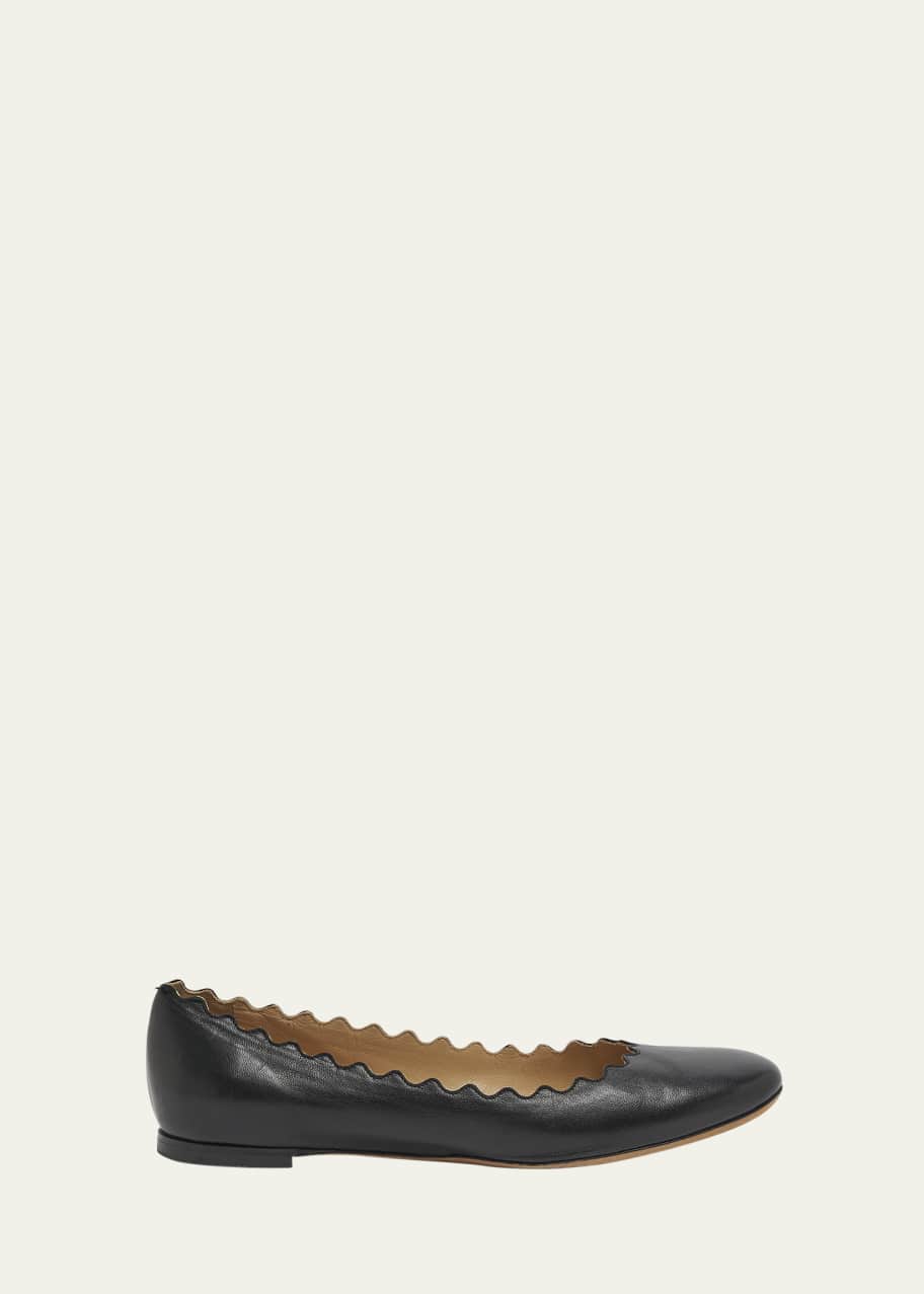 Image 1 of 1: Lauren Scalloped Leather Ballet Flats