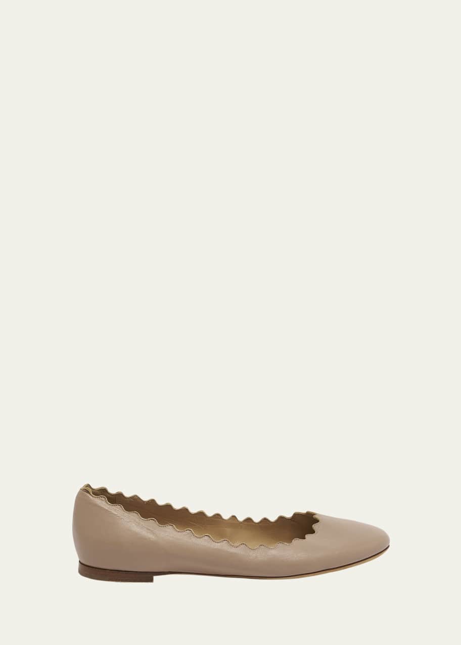 Image 1 of 1: Lauren Scalloped Leather Ballet Flats