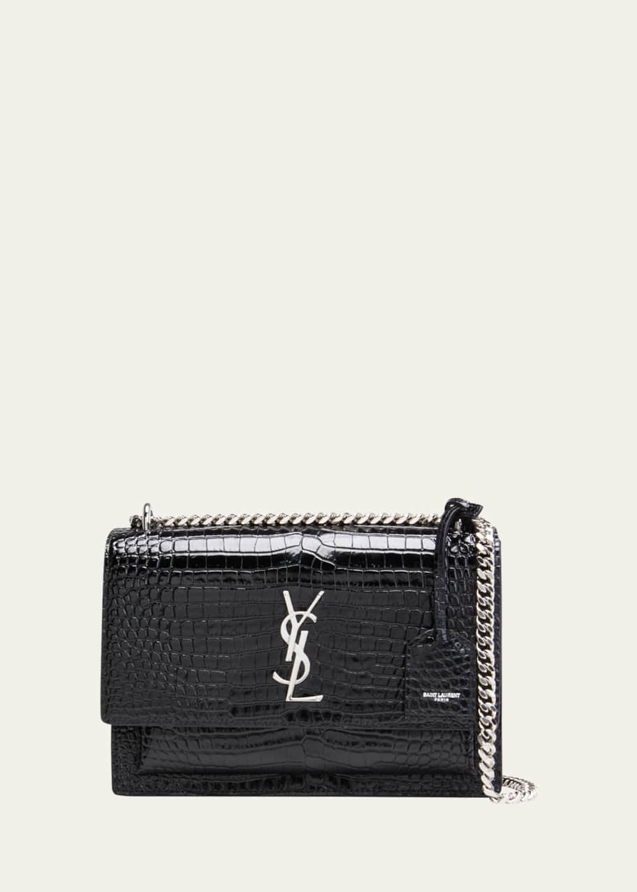 Saint Laurent Sunset Medium YSL Crossbody Bag in Croc-Embossed