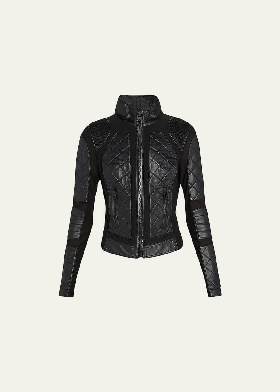 Image 1 of 1: Quilted Leather & Mesh Moto Jacket