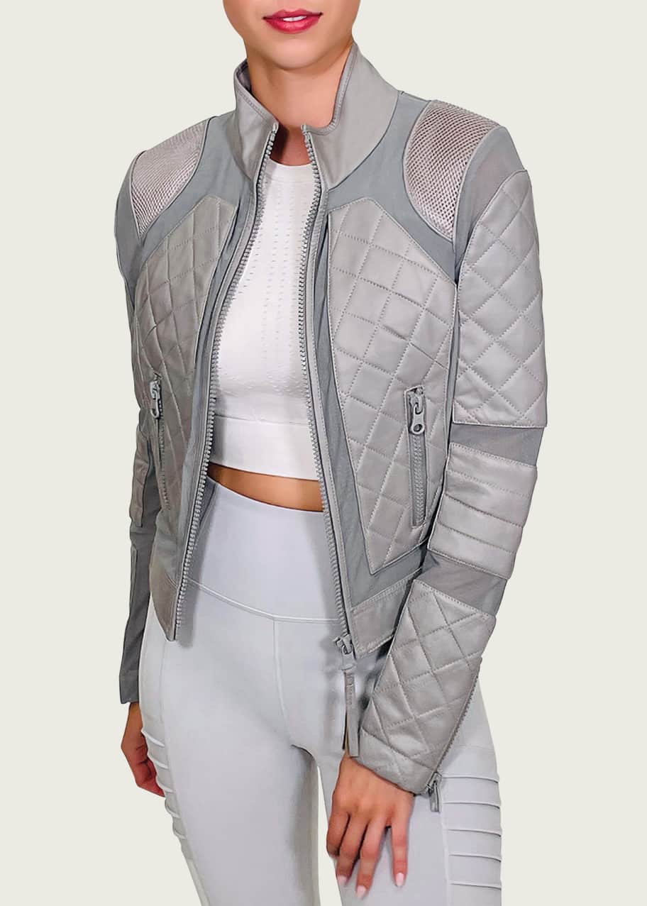 Image 1 of 1: Quilted Leather & Mesh Moto Jacket