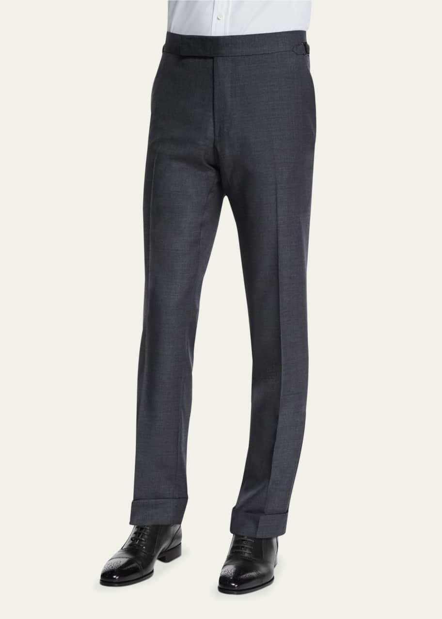 Image 1 of 1: O'Connor Base Flat-Front Sharkskin Trousers, Light Gray