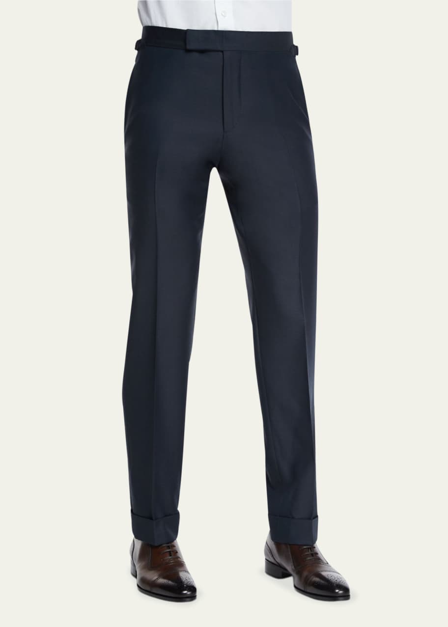 Image 1 of 1: O'Connor Base Flat-Front Sharkskin Trousers, Navy