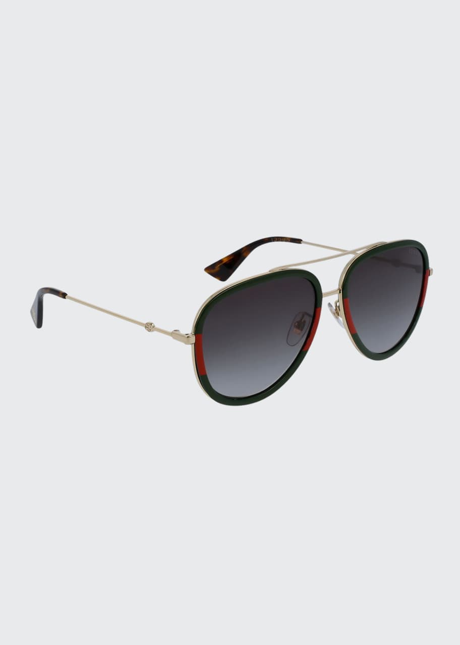 Gucci Web Aviator Sunglasses, Green/Red/Green - Bergdorf Goodman