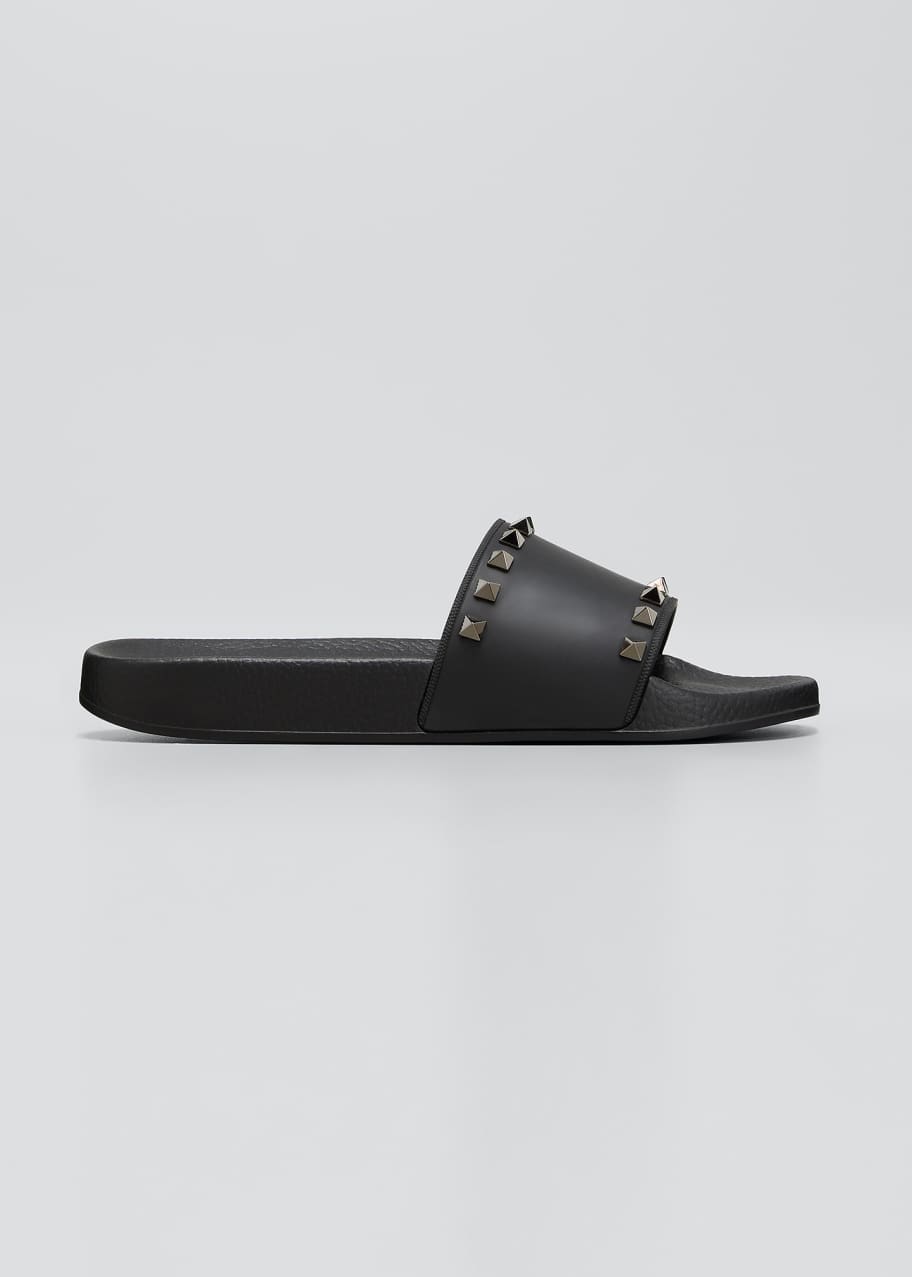 Valentino Garavani Rockstud Pool Slide Sandals, Black - Bergdorf Goodman