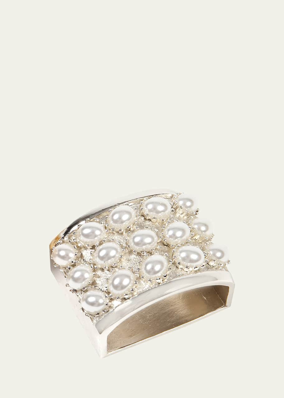 Image 1 of 1: Swarovski Pearl Studded Silver-Plated Napkin Ring, Set Of 4