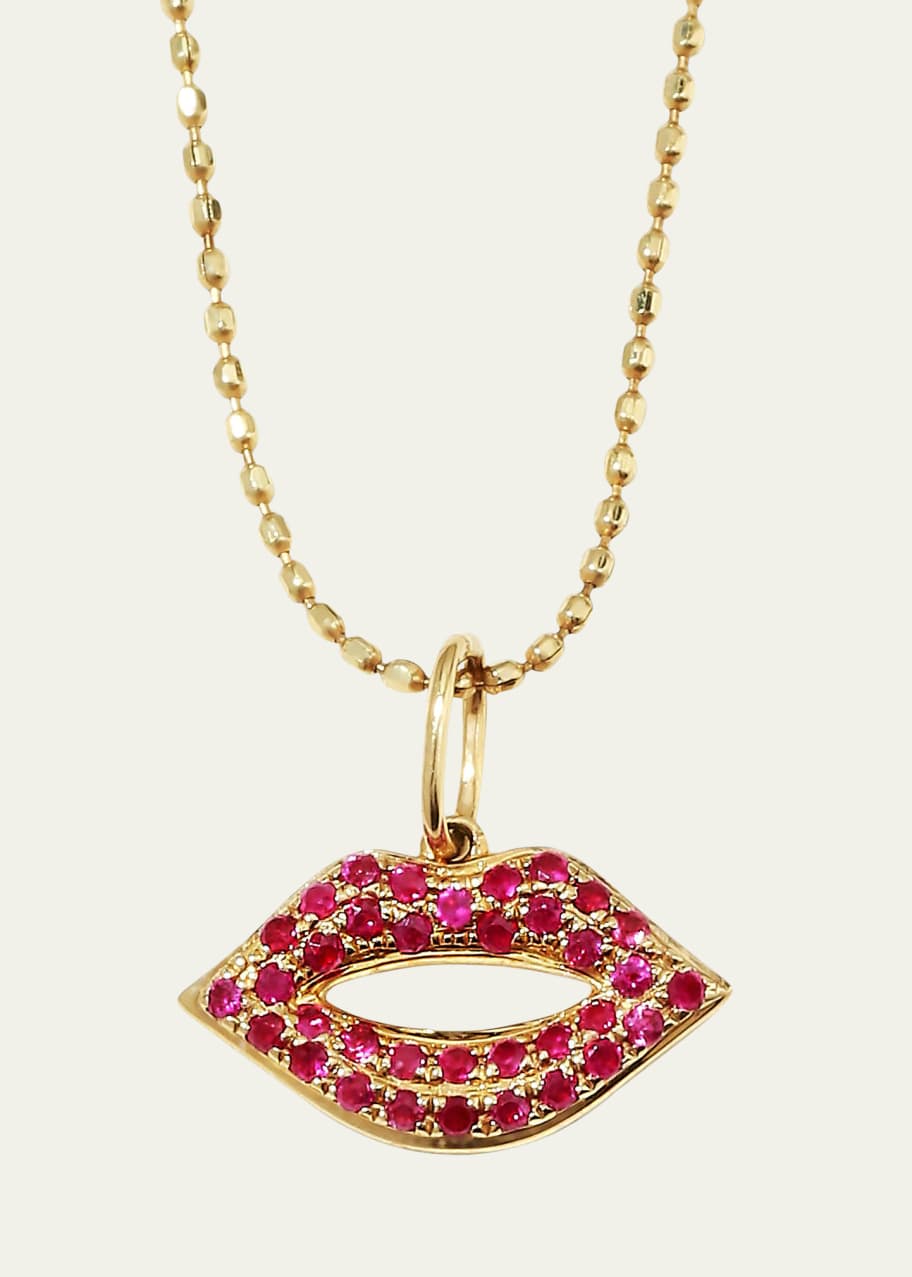 Image 1 of 1: 14k Gold Ruby Lips Pendant Necklace, Small