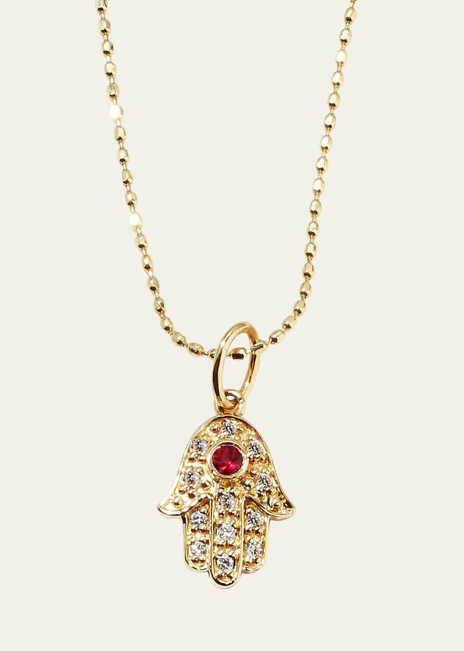 Image 1 of 1: 14k Gold Diamond Hamsa Pendant Necklace