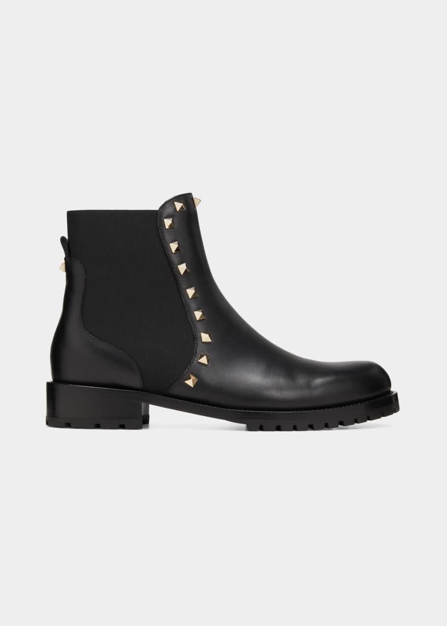 Valentino Garavani Rockstud Leather Boot, Black - Bergdorf Goodman