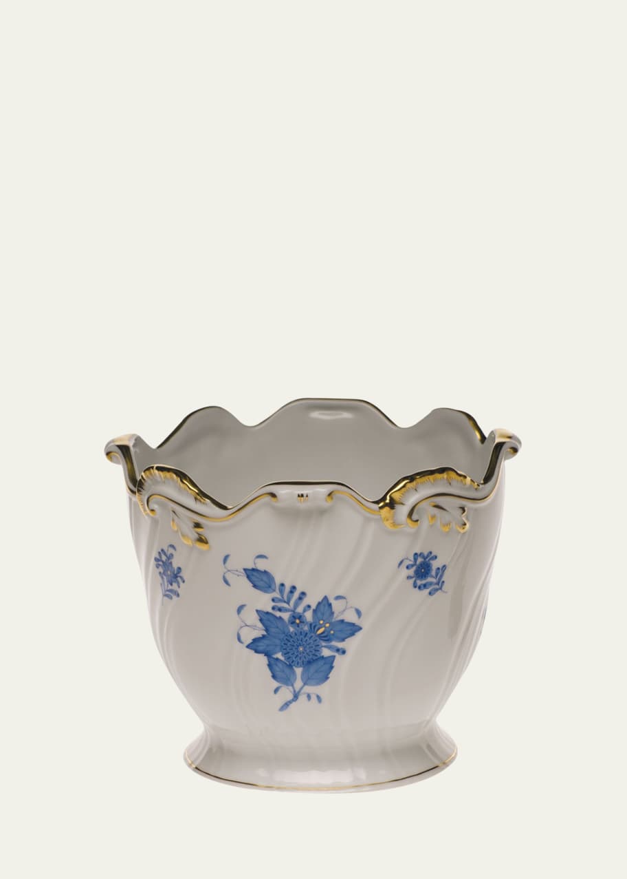 Image 1 of 1: Chinese Bouquet Blue Ribbed Cache Pot
