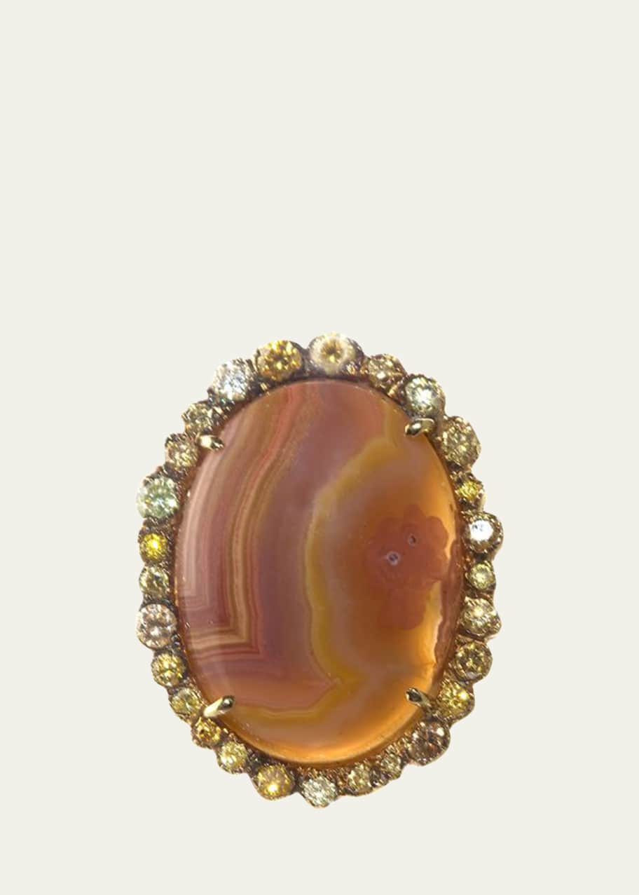 Image 1 of 1: 18K Yellow Gold Agate and Natural Colored Diamond Statement Ring
