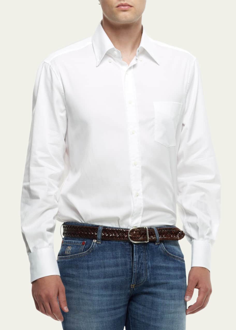 Image 1 of 1: Men's Basic Fit Solid Sport Shirt with Button-Down Collar