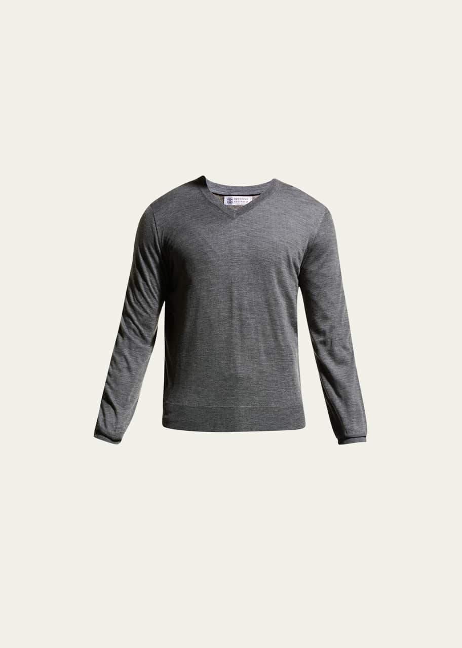 Brunello Cucinelli Fine-Gauge Tipped V-Neck Sweater - Bergdorf Goodman