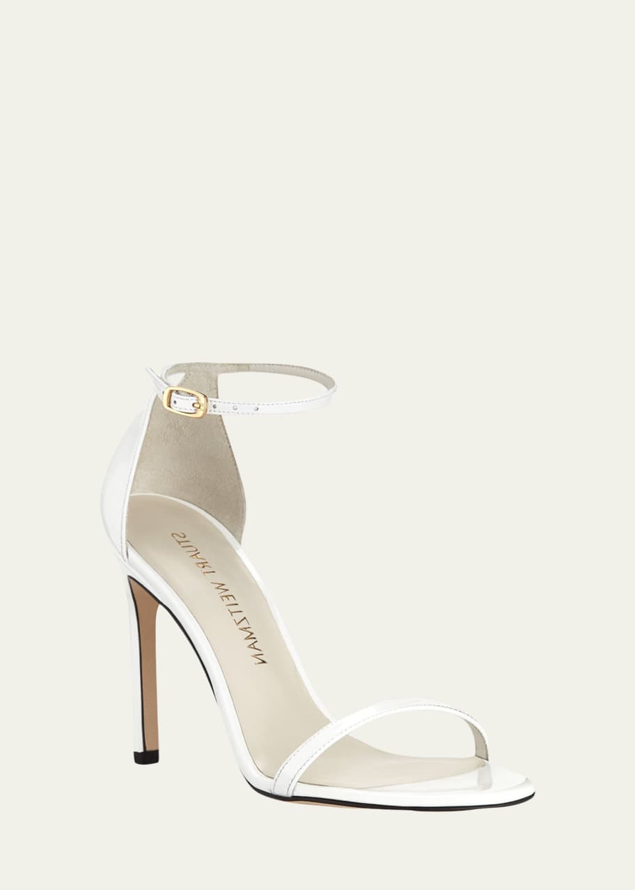 Stuart Weitzman Nudistsong Patent Ankle Wrap High Heel Sandals Bergdorf Goodman