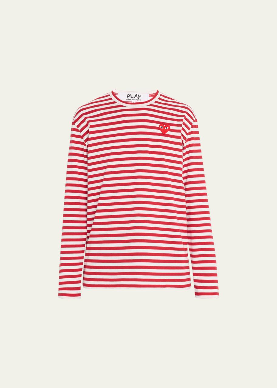 Comme des Garcons Men's Striped T-Shirt with Small Heart