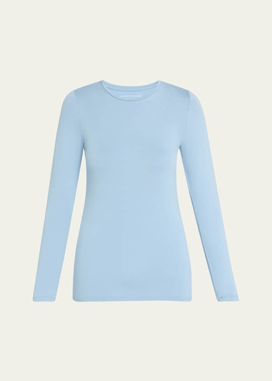 Image 1 of 1: Soft Touch Flat-Edge Long-Sleeve Crewneck Top