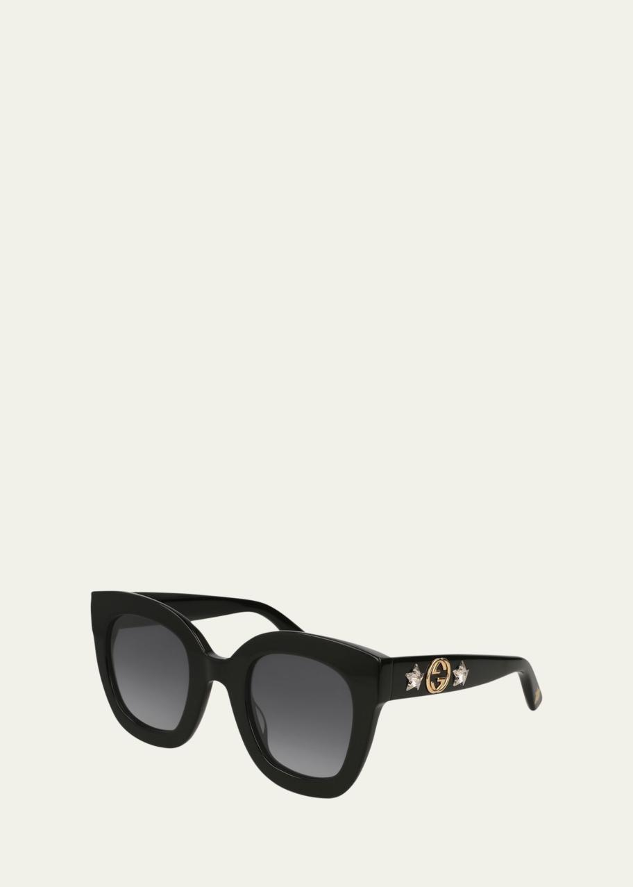 Rectangle Acetate GG Sunglasses w/ Crystal Stars, Brown Pattern Gucci - Cat Eye Acetate Sunglasses with Stars - Dark  main image 3