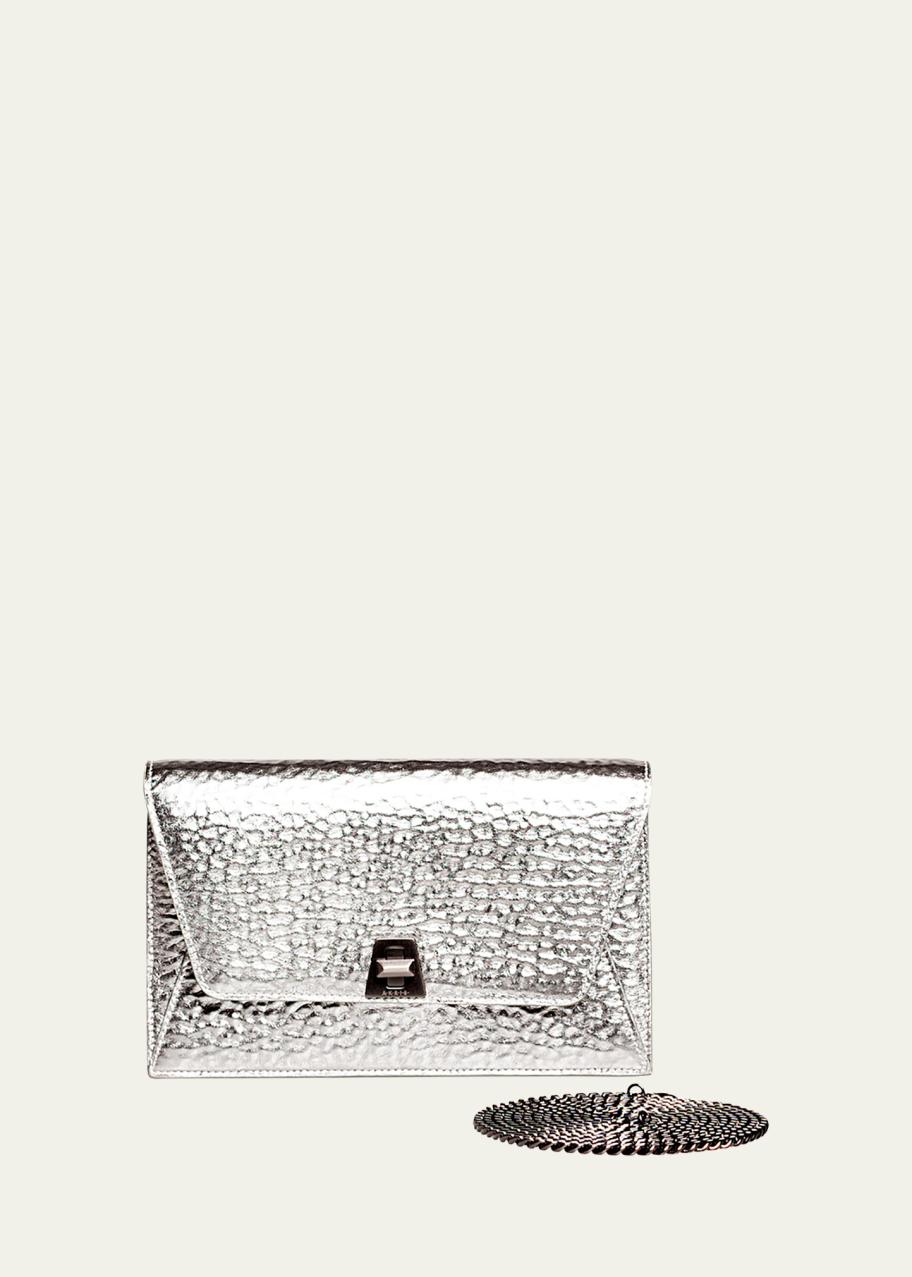 Pochette Portefeuille En Cuir Gris - Style Envelope Clutch, Occasion, Pour Femme