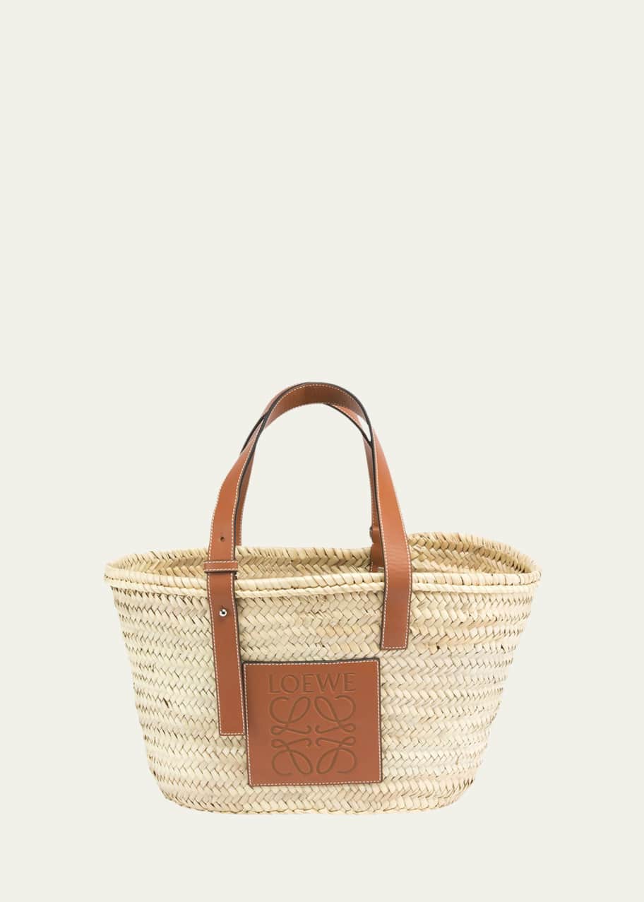 Loewe x Paula's Ibiza Basket Small Bag in Palm Leaf with Leather