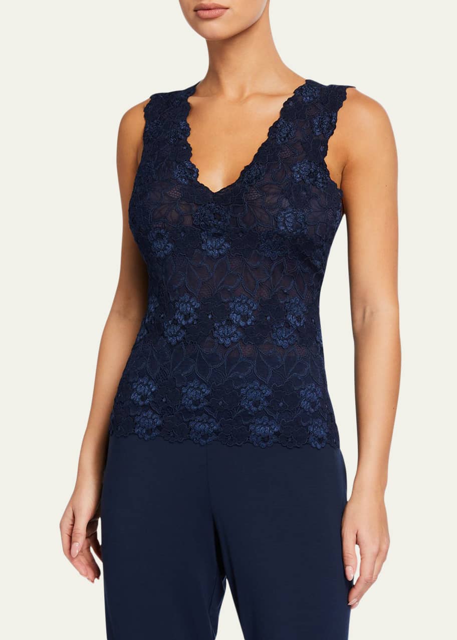 Josie Natori Rose Parfait Lace Tank Top - Bergdorf Goodman