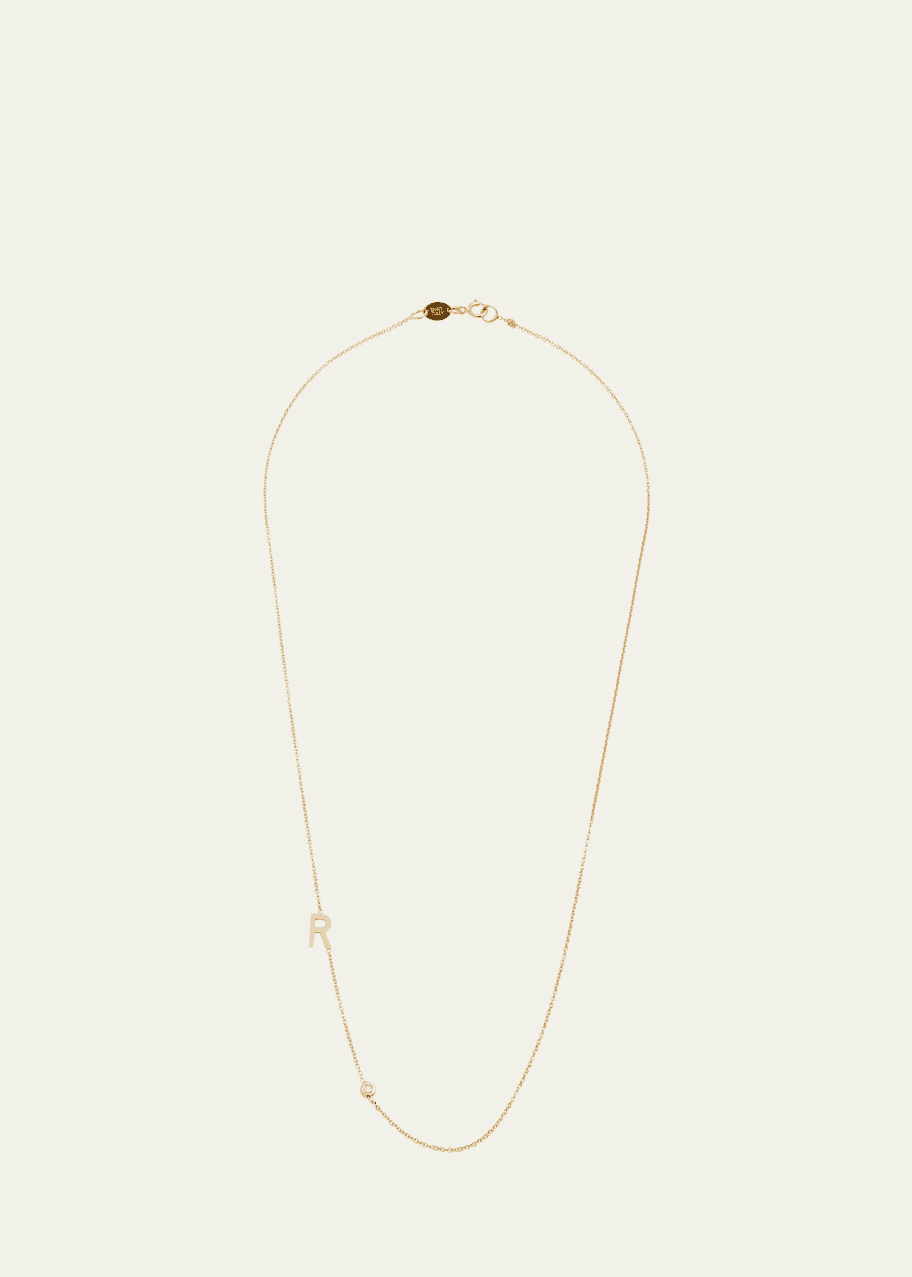 Image 1 of 1: 14k Yellow Gold Personalized 0.03ct Asymmetric Initial & Diamond Bezel Necklace