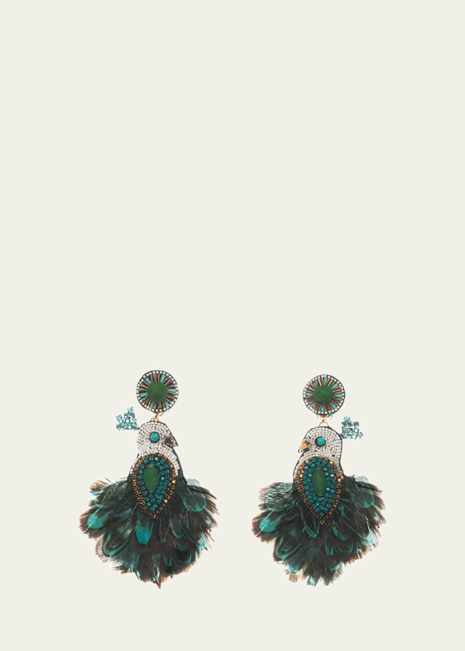 Ranjana Khan Beaded Tassel Drop Clip On Earrings Emerald