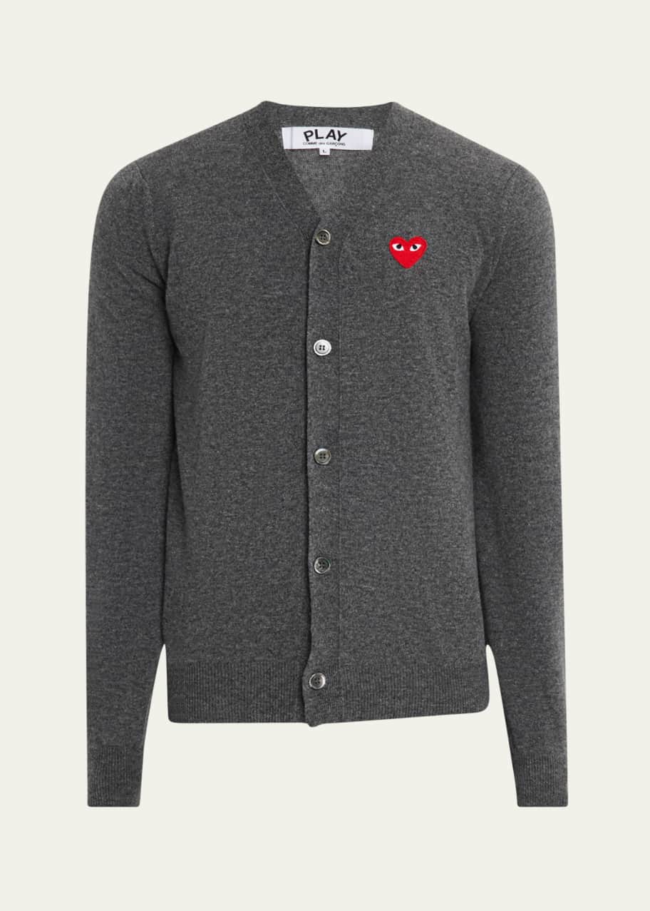 Comme des Garcons Men's Small Heart Wool Cardigan Sweater