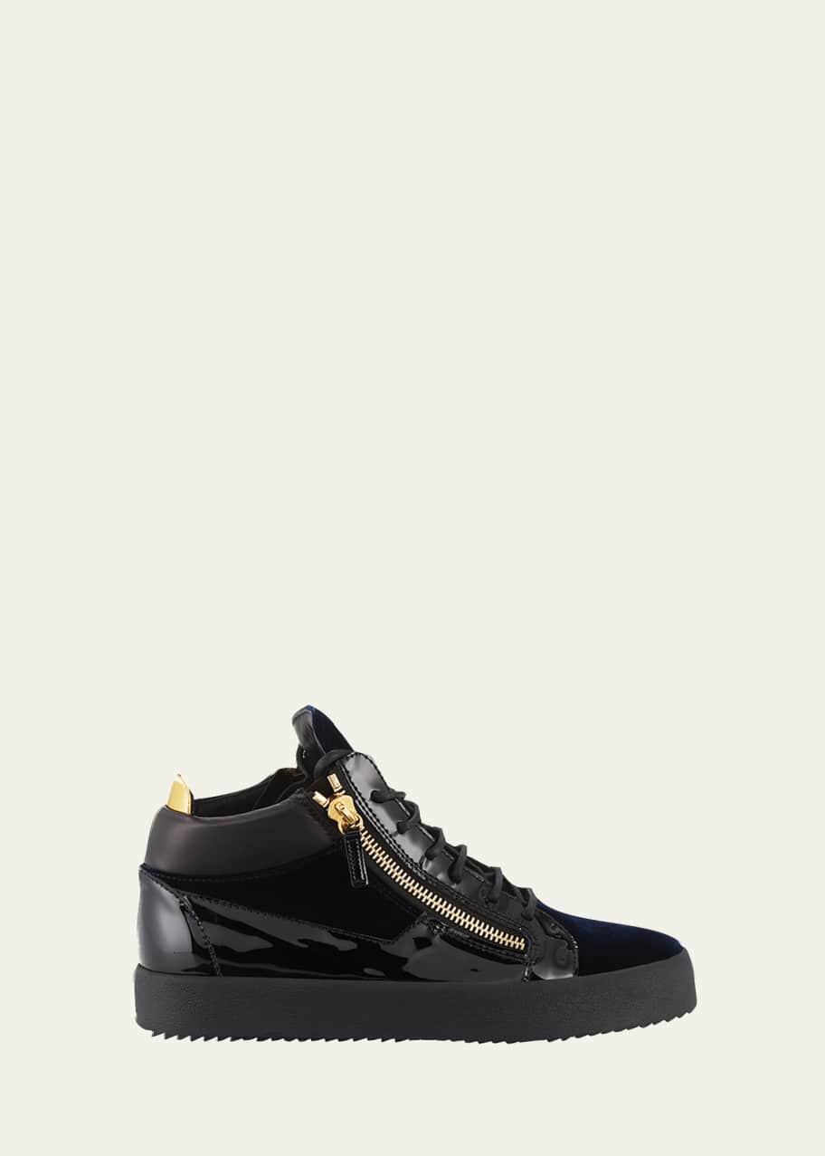 Giuseppe Zanotti Men's Velvet Patent Leather Mid-Top Sneakers ...